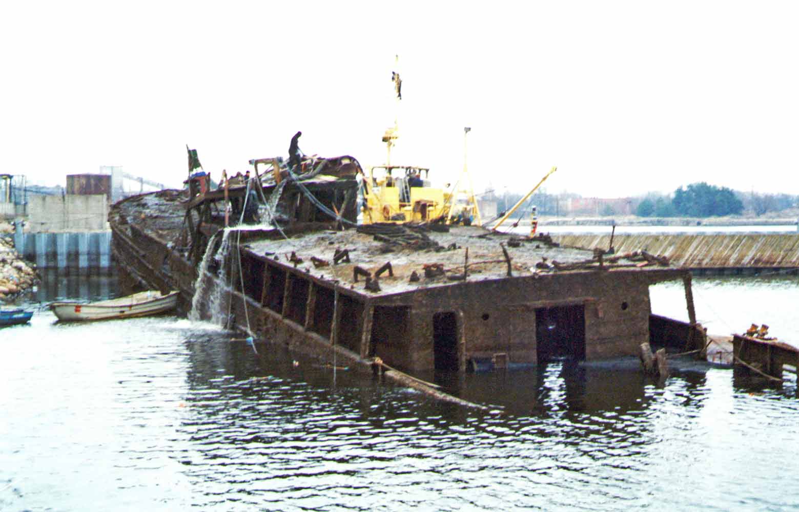 Sunken Floating Workshop Lifted out of Water